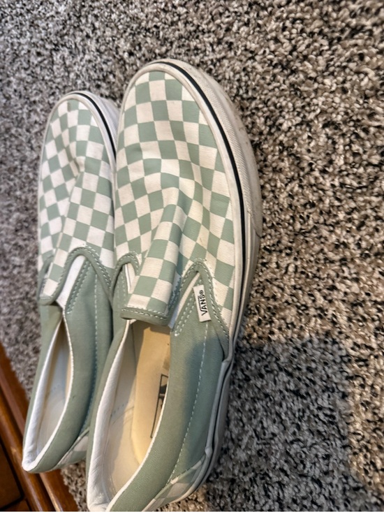 Vans Shoes - Vans Slip-On Checkerboard Sneakers in Sage and White